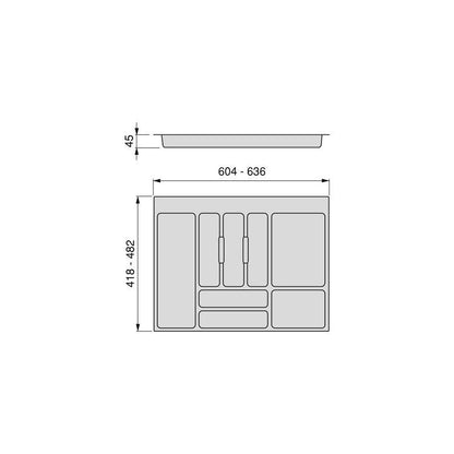 Emuca Porta-talheres para gaveta de cozinha, módulo 700 mm, Plástico, Cinza