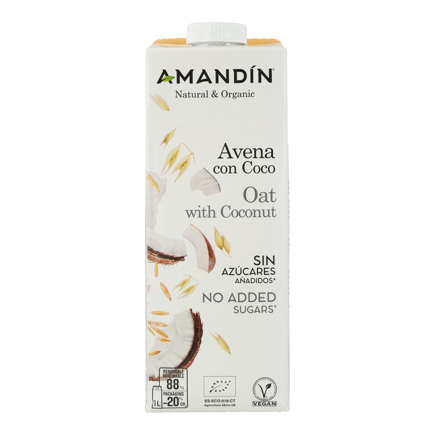 Pack de 12 Bebidas de Coco e Aveia Amandín 1 L