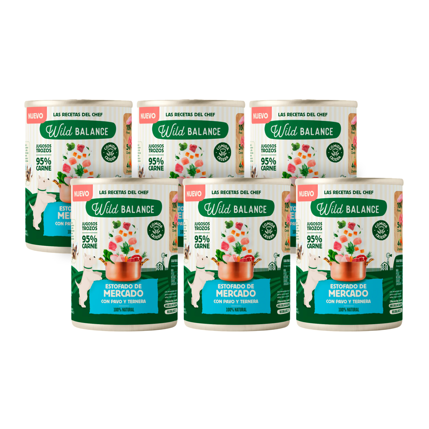 Embalagem de 6 unidades de ensopado de peru e carne de vaca Wild Balance para cães 400g