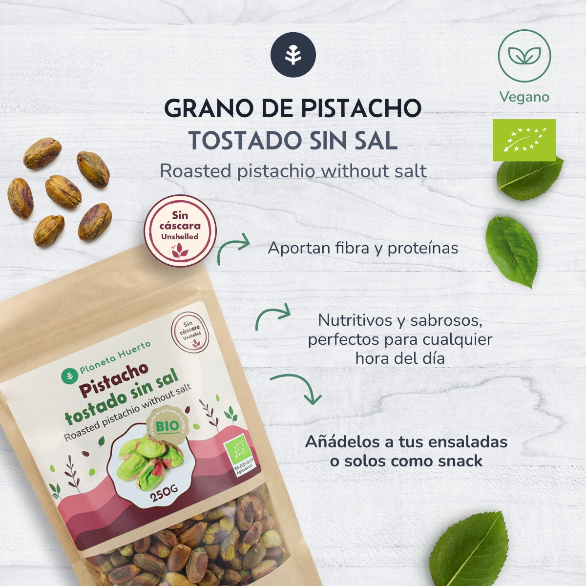 Miolo de pistácio torrado, sem sal Eco Planeta Huerto 250 g
