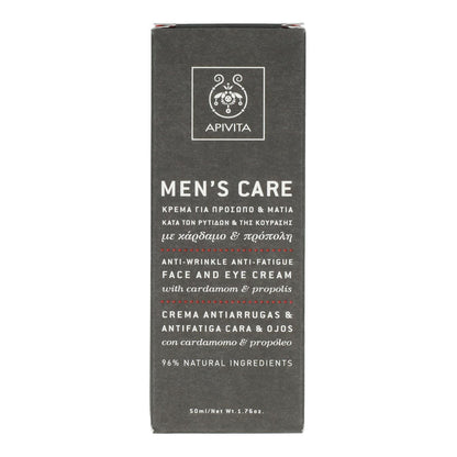 Apivita Creme Anti-Rugas - Creme Facial e Anti-Fadiga Contorno de Olhos com Cardamomo e Própolis 50 ml para Homem