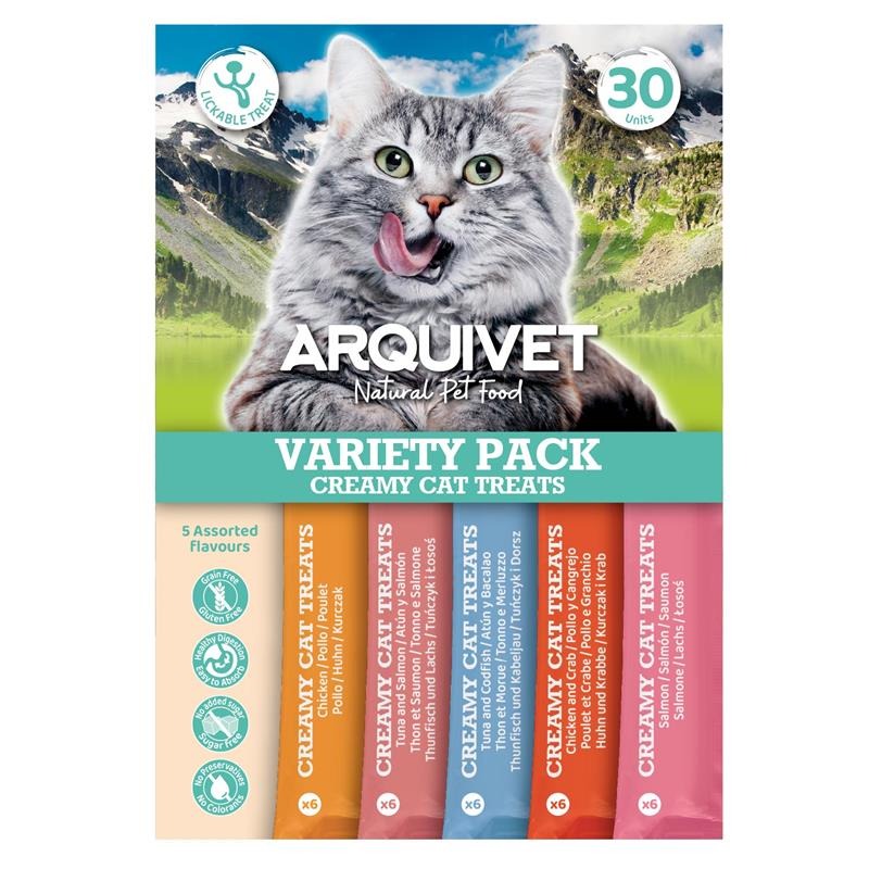 Snacks cremosos para gatos, pacote variado de snacks cremosos Arquivet, 30 unidades