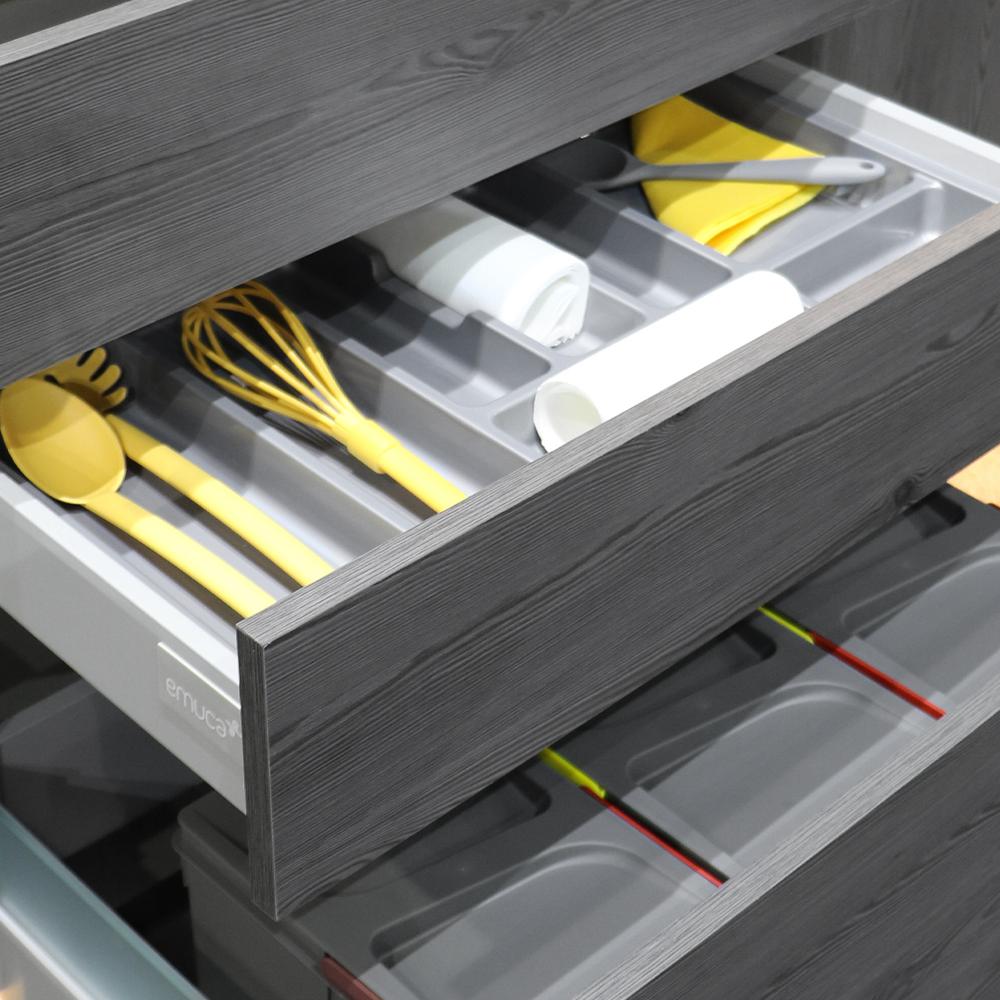 Emuca Porta-talheres para gaveta de cozinha, módulo 700 mm, Plástico, Cinza