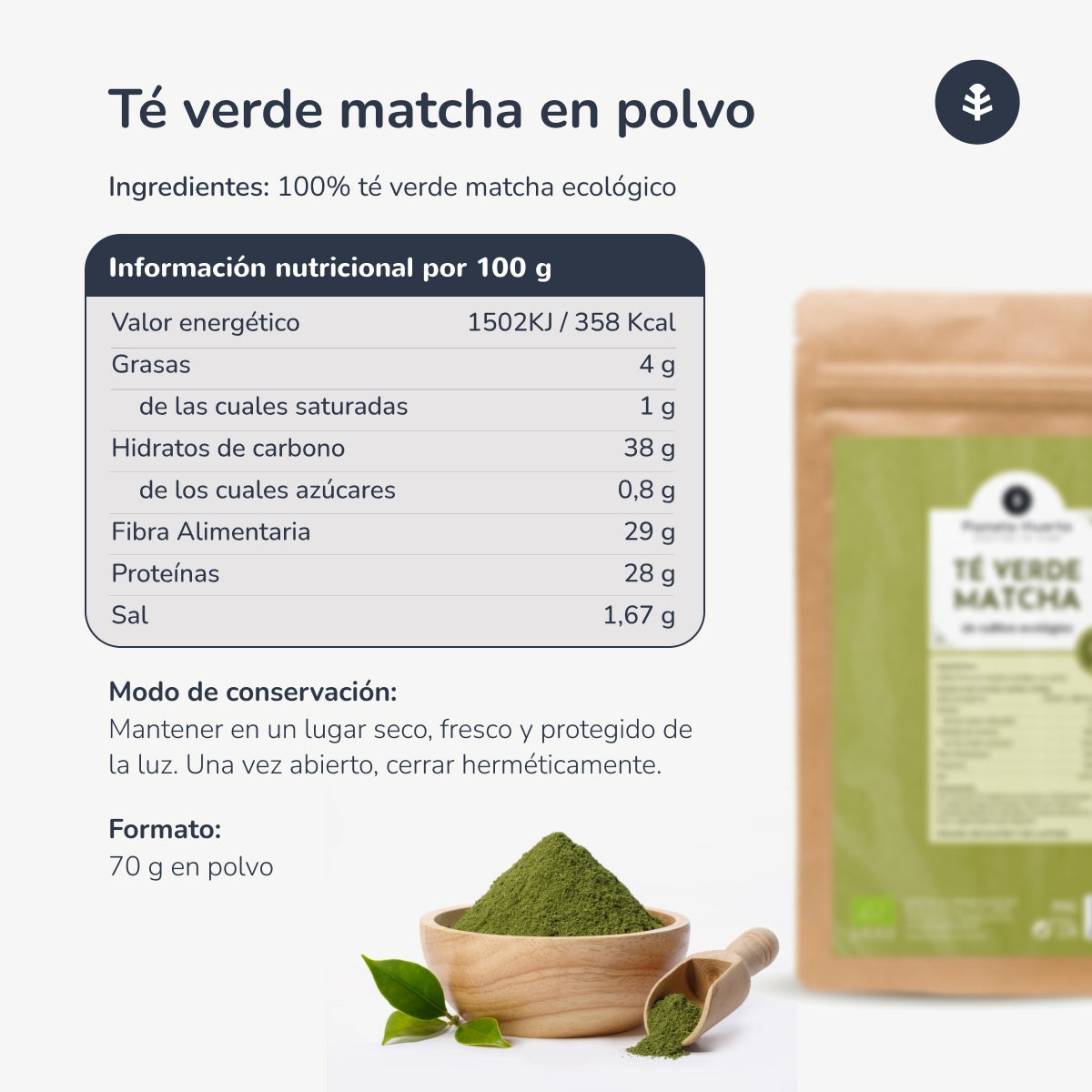 Chá Matcha em Pó ECO Planeta Huerto 250 g