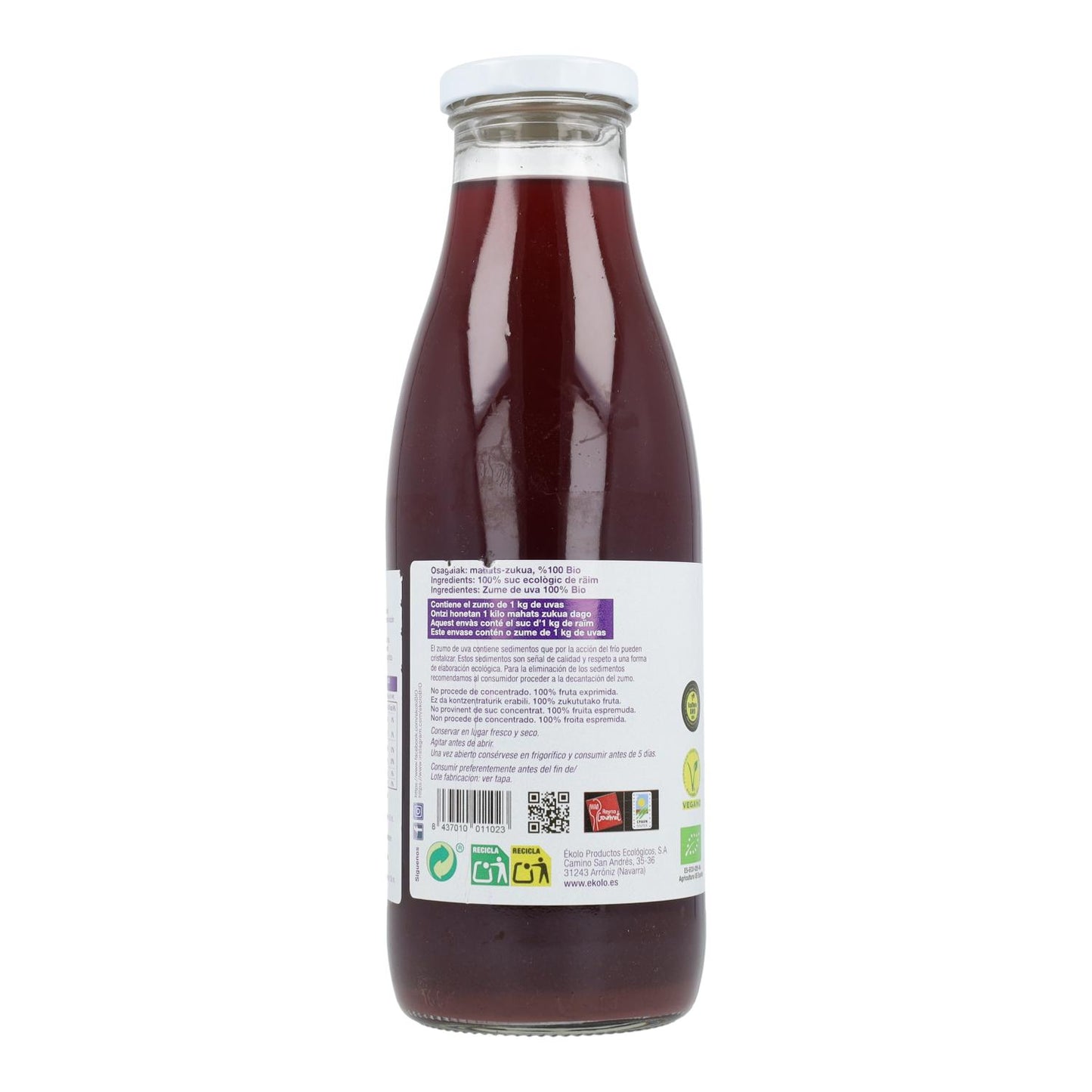 Ékolo 100% sumo de uva preta biológico espremido na hora 750 ml