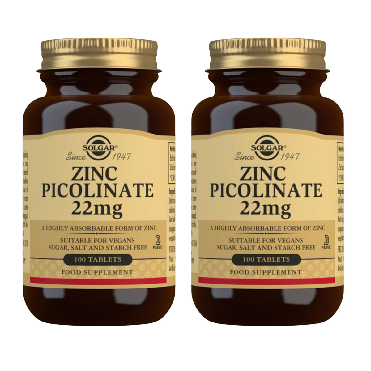 Embalagem 2x Picolinato de Zinco, 100 comprimidos de 22mg
