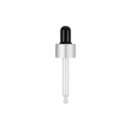 Pipeta conta-gotas preta - prateada com rosca de 18 mm para frasco de vidro Camassia de 50 ml