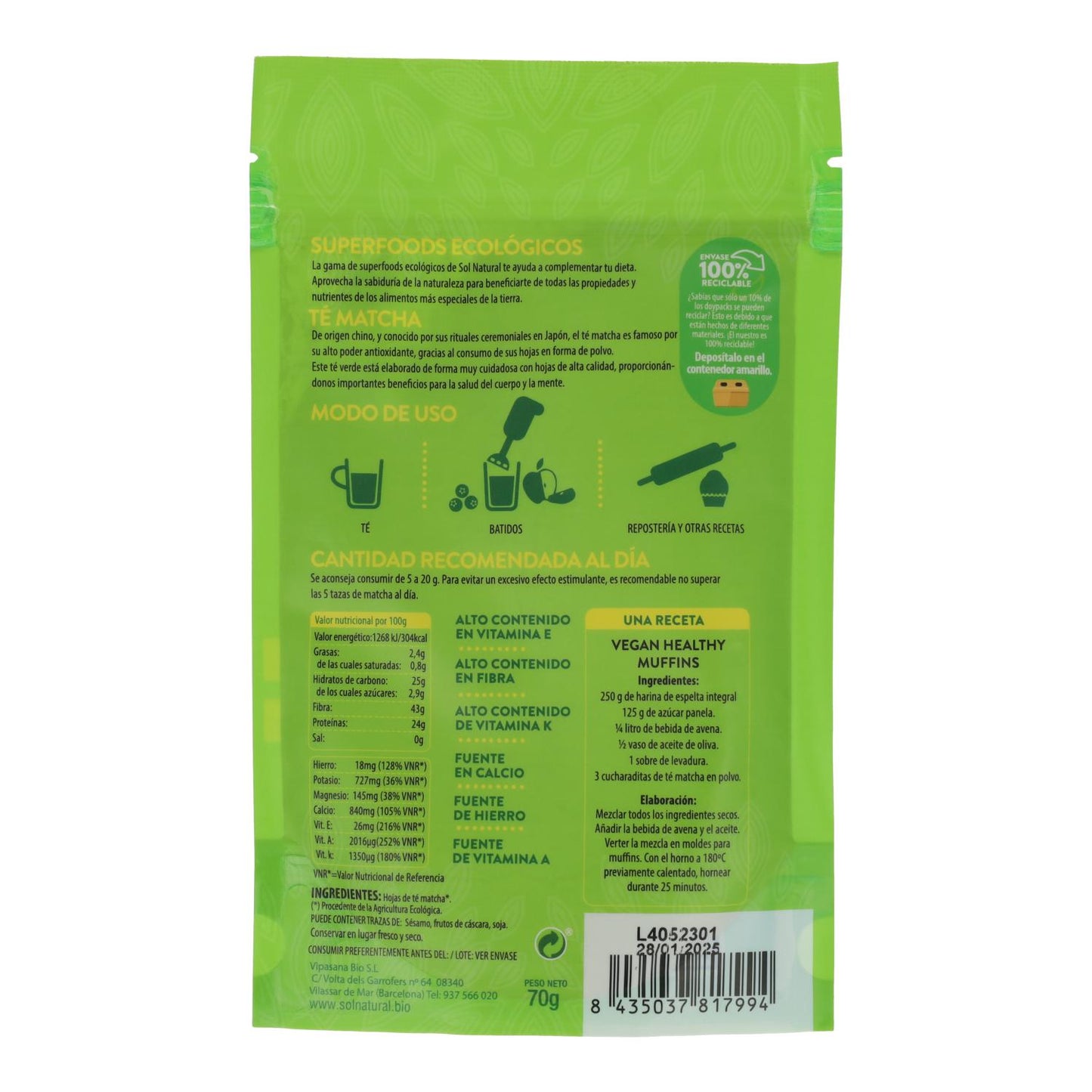 Chá Matcha em Pó Sol Natural 70 g