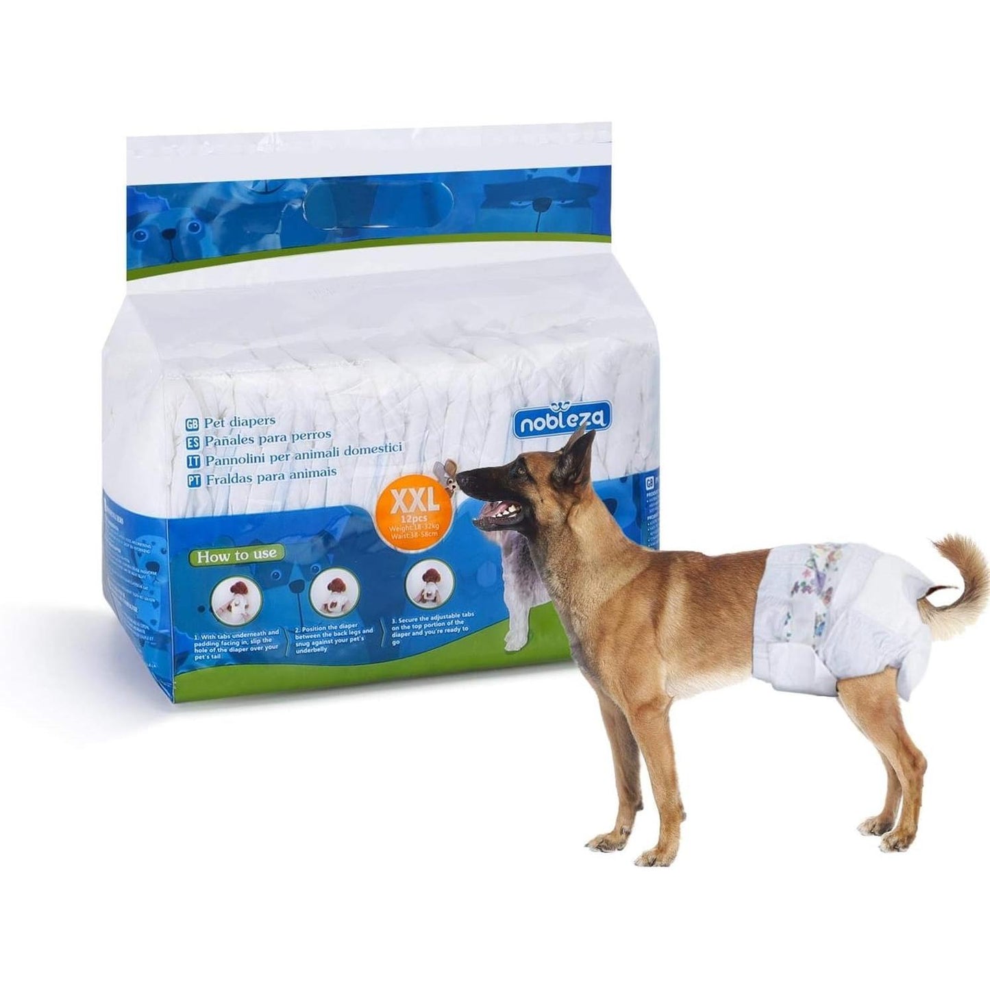 Fraldas para cães fêmeas tamanho XXL, 12 unidades. Nobreza