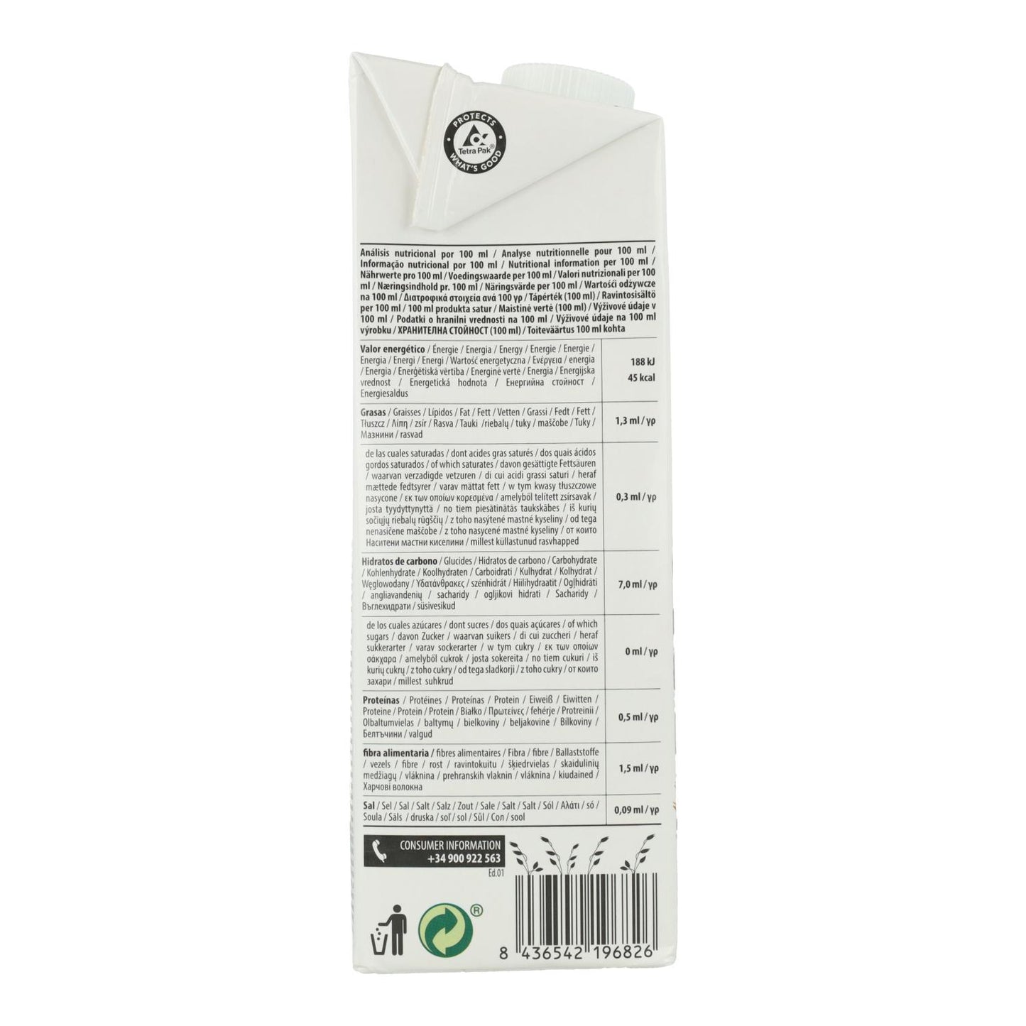 Bebida de Aveia Integral 0% Açúcares Bio NaturGreen 1 L
