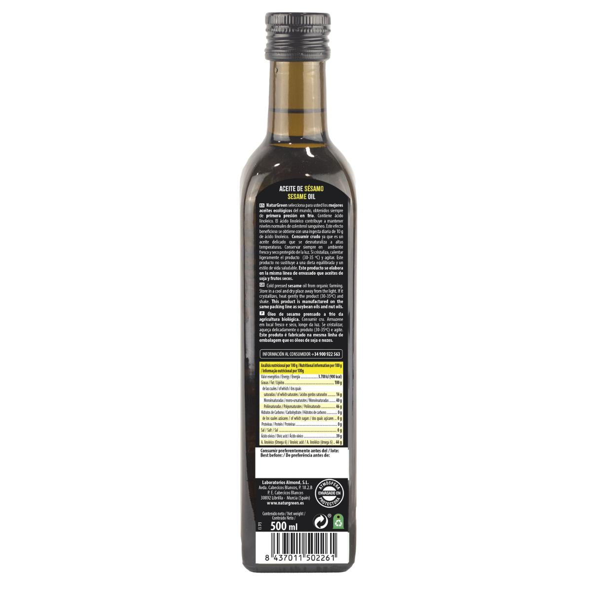 Óleo de Sésamo Biológico NaturGreen. 250 ml