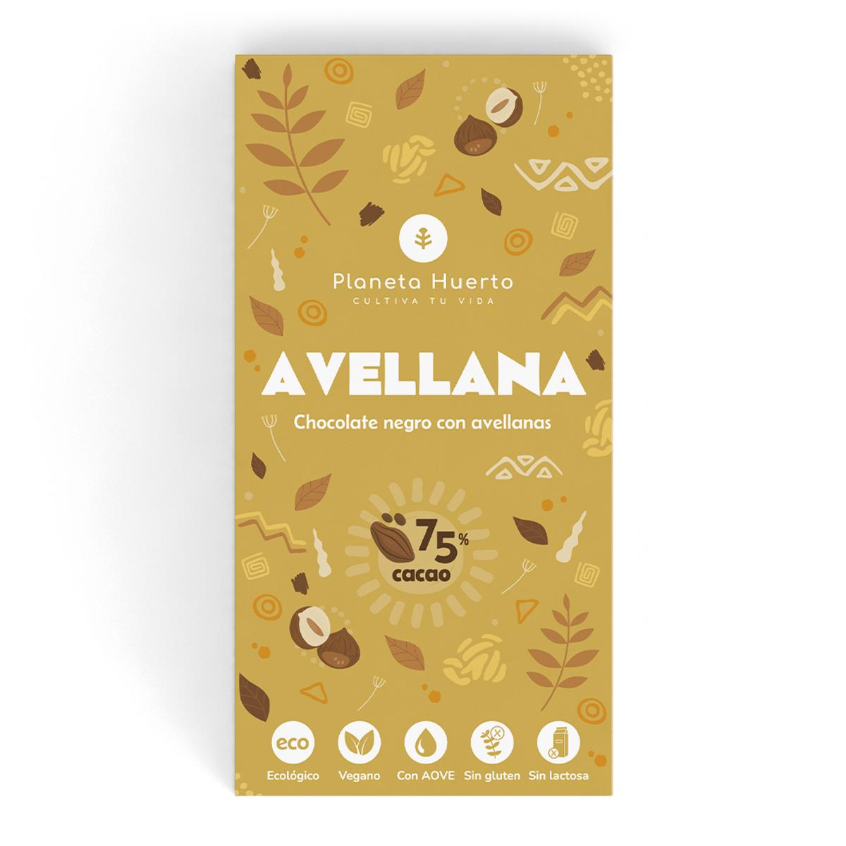 Barra de chocolate negro 75% com avelãs ECO Planeta Huerto 70 gr