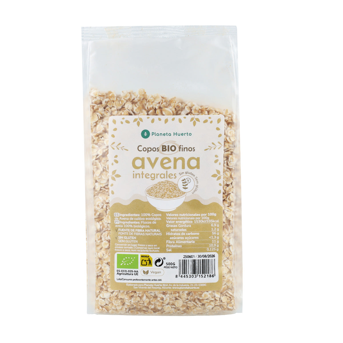 Flocos de Aveia Finos Sem Glúten ECO Planeta Huerto 500 g