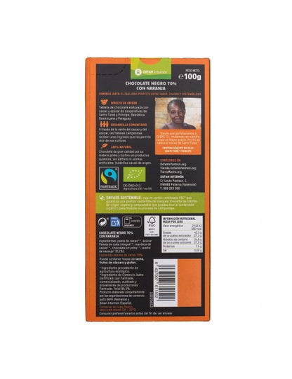 Barra de chocolate negro 70% Laranja Bio Tierra Madre 100g