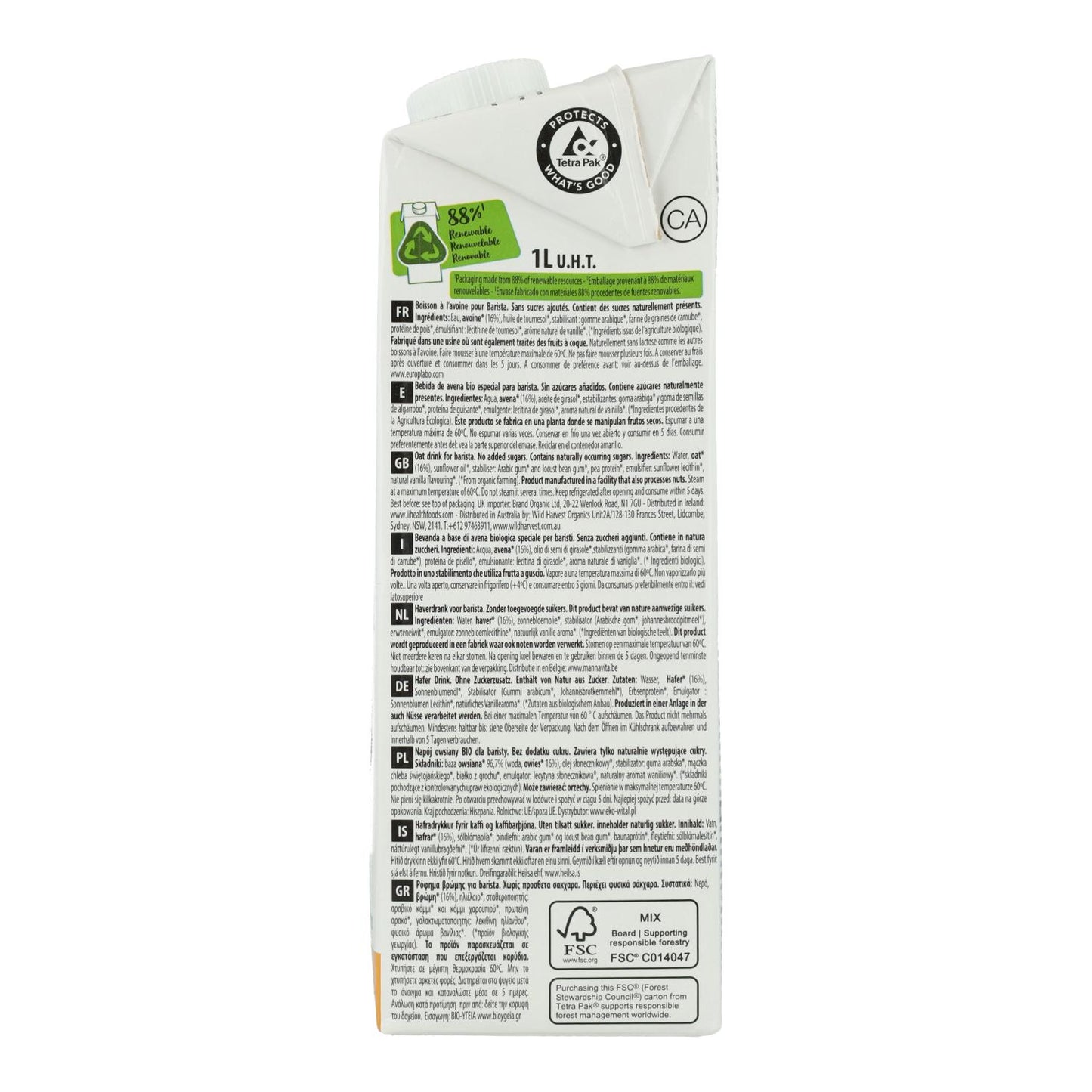 Bebida Vegetal Barista Aveia BIO EcoMil 1 L