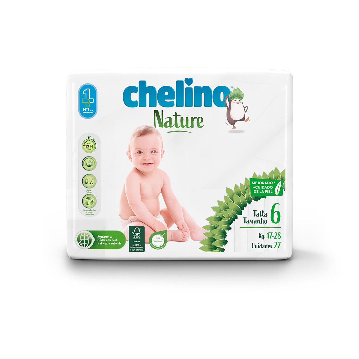 Fraldas Chelino Nature T6 17-28 kg - Embalagem de 108 unidades