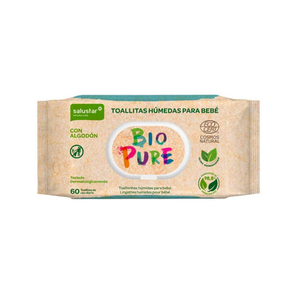 EMBALAGEM 6x Toalhitas Biodegradáveis ​​Salustar Biopure para Bebé 60 unidades