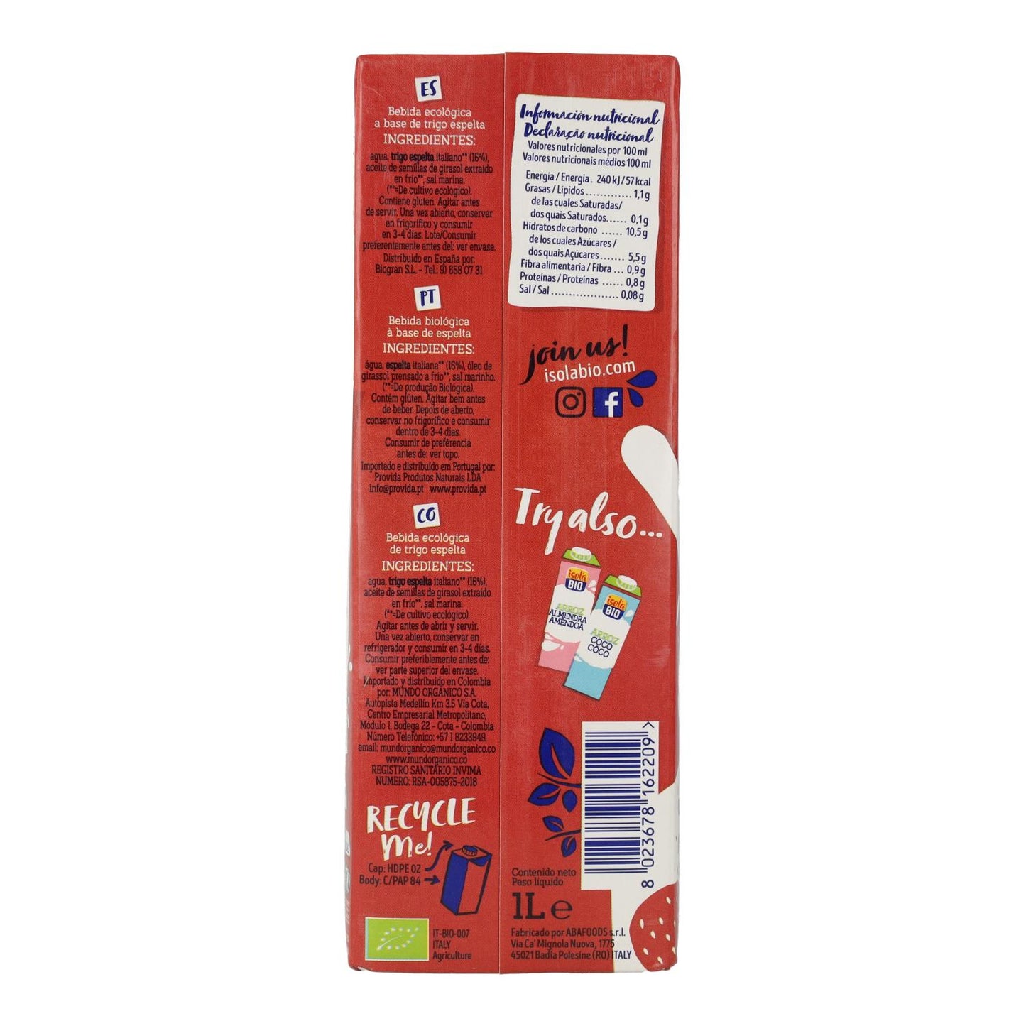 Bebida de Espelta Biológica Isola 1 L