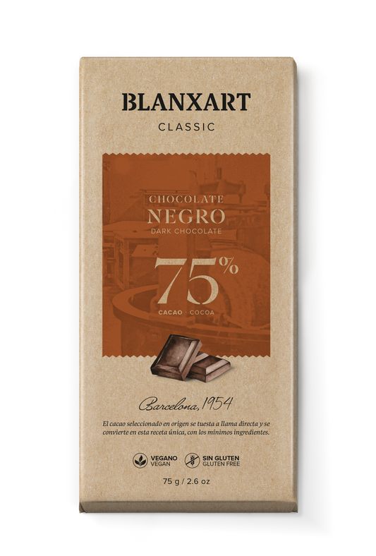 Chocolate Negro 75% Vegano Sin gluten Blanxart 75 g