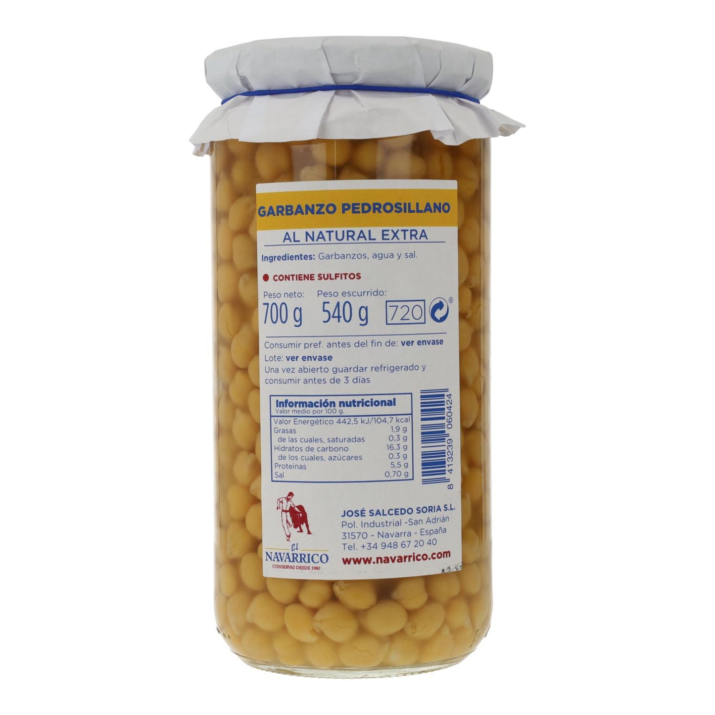 Grão de bico Pedrosillano em frasco El Navarrico 720 ml