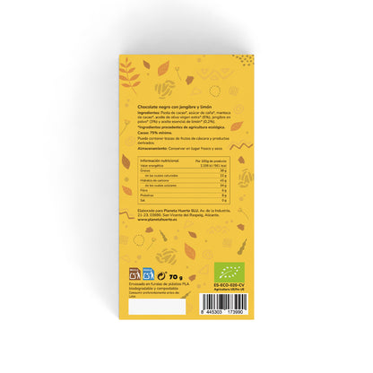 Barra de chocolate negro 75% com gengibre e limão ECO Planeta Huerto 70 g