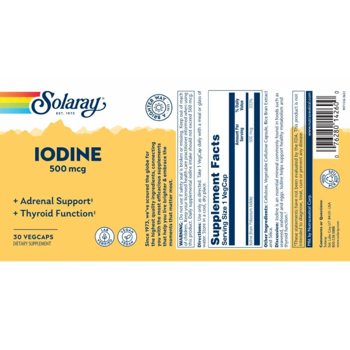 Iodo 500 MCG 30 cápsulas Solaray