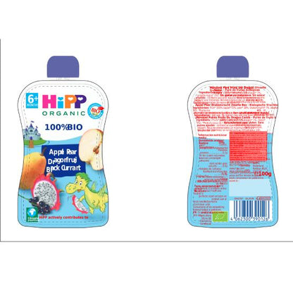 Pack de 6 saquetas Dragon (maçã, pera, pitaia e groselha) Bio HiPP