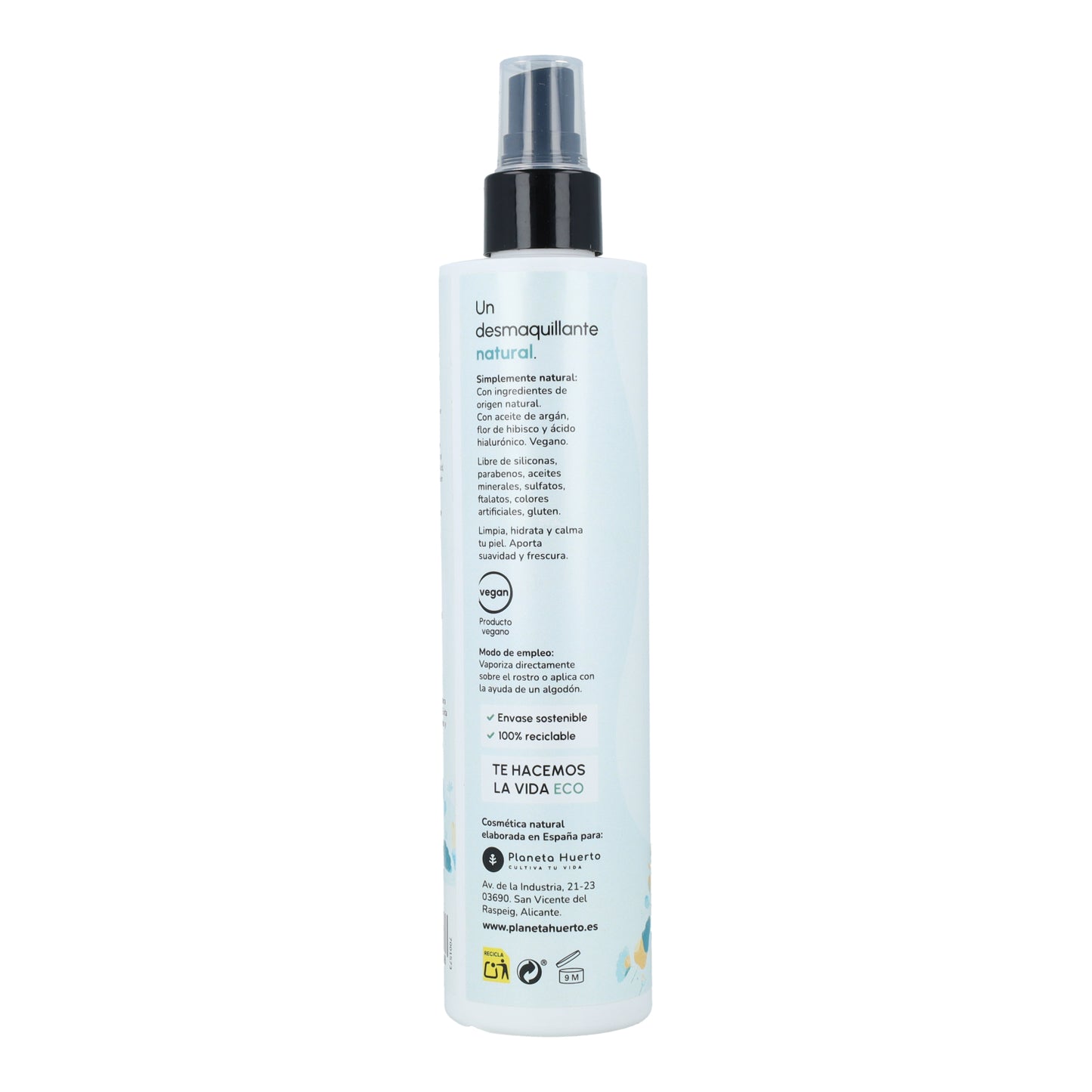 Água Micelar de Limpeza com Ácido Hialurónico Planeta Huerto 250 ml