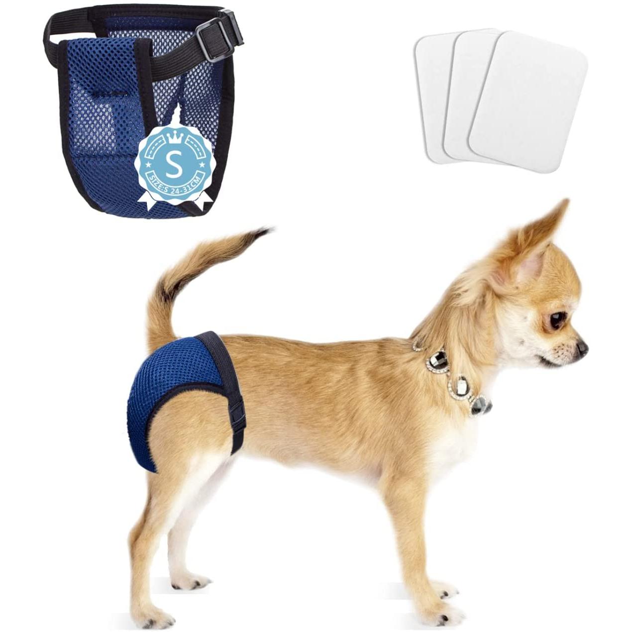 Fraldas para cães, calças protetoras laváveis ​​com 3 pensos higiénicos, roupa interior higiénica Nobleza tamanho M 