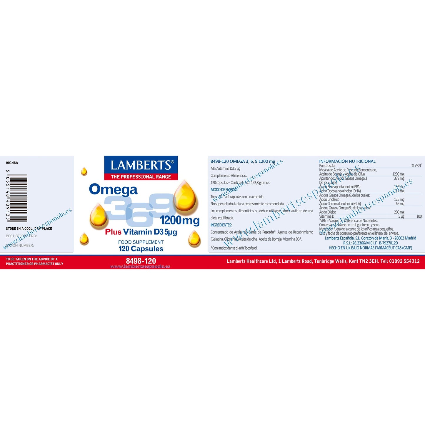 Ómega 3-6-9 com Vitamina D3 Lamberts 120 Cápsulas