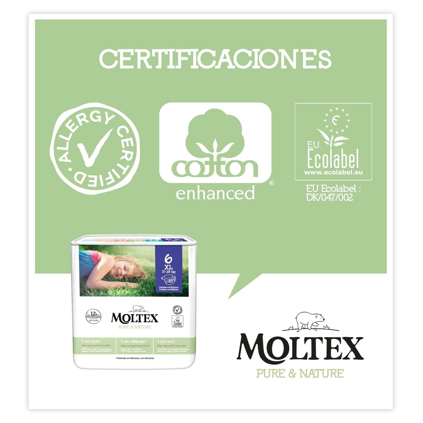 Fraldas Moltex Pure &amp; Nature T6 (17-28 kg), 35 unidades