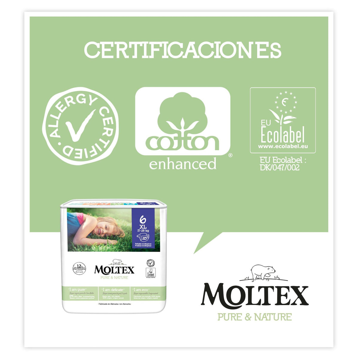 Fraldas Moltex Pure &amp; Nature T6 Embalagem Económica (17-28 kg), 140 Unidades