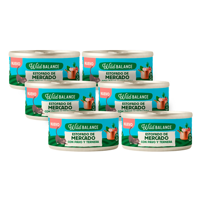 Pack Estofado de mercado con pavo y ternera para gatos 6 x 80 g Wild Balance