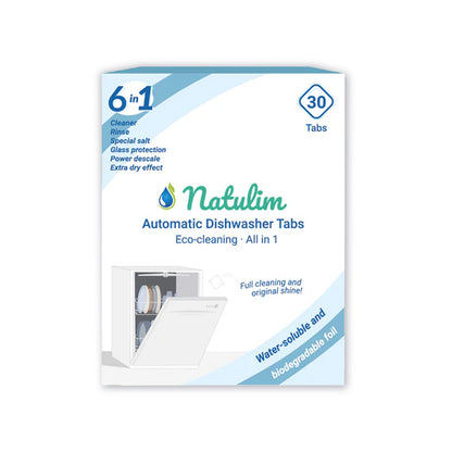 Embalagem com 2 pastilhas Eco 6 em 1 para máquina de lavar loiça, Natulim, 30 unidades