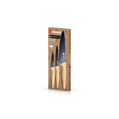 Trem de cozinha com 10 peças, 3 panelas com tampa + 1 frigideira + 3 facas, fabricado em alumínio prensado, BERGNER Earth compatível com todos os tipos de panelas