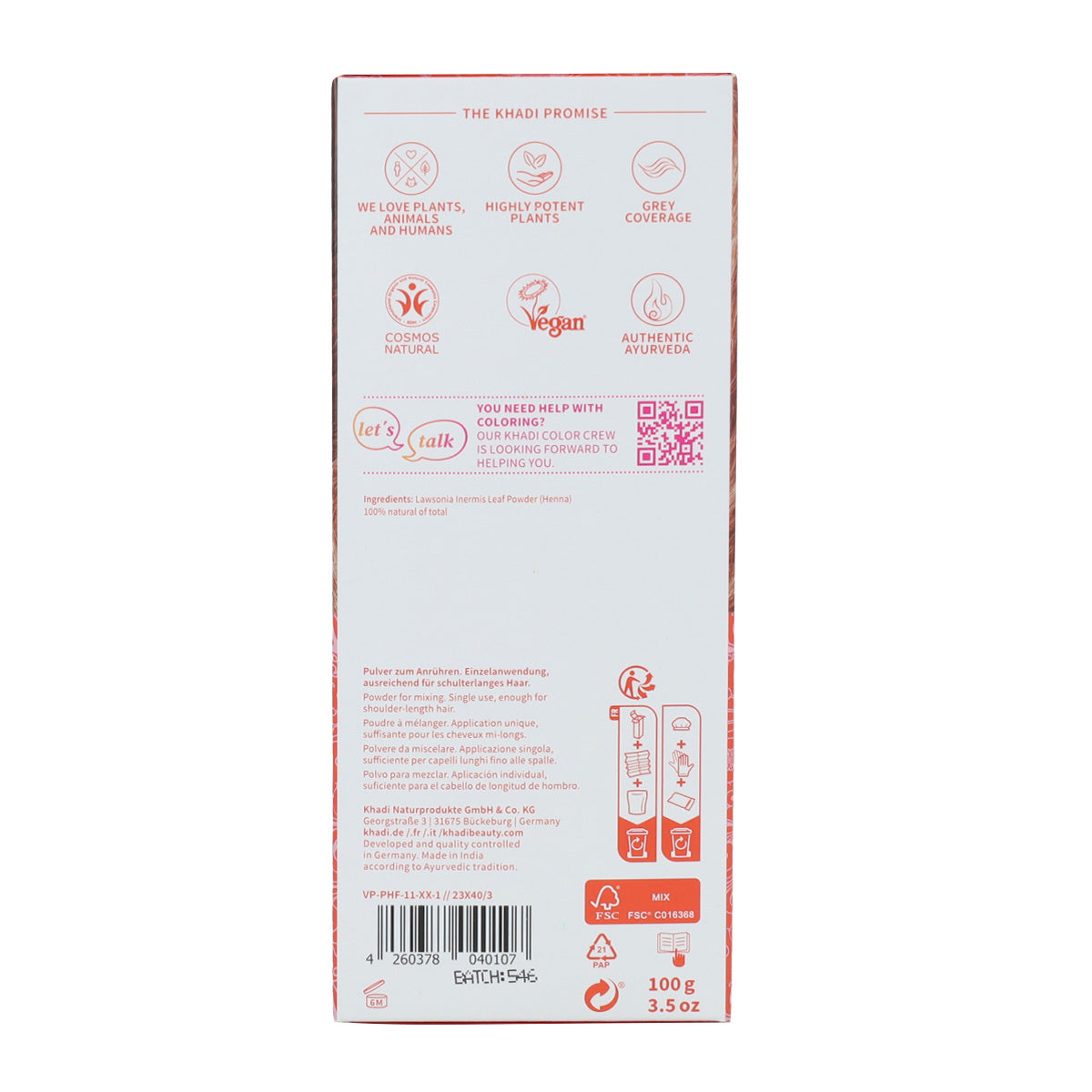 Tintura de Henna Natural Khadi 100 g