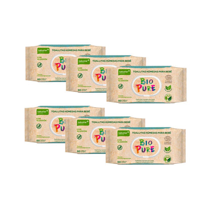 EMBALAGEM 6x Toalhitas Biodegradáveis ​​Salustar Biopure para Bebé 60 unidades