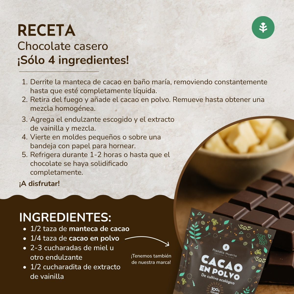 Manteiga de cacau pura em pedaços ECO Planeta Huerto 250 g