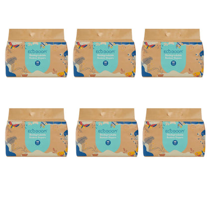 ECOBOOM - Fralda de Bambu Eco Boom. 70% biodegradável, hipoalergénica (tamanho 1/peso < 3 kg, embalagem de 6 fraldas, total de 204 fraldas)