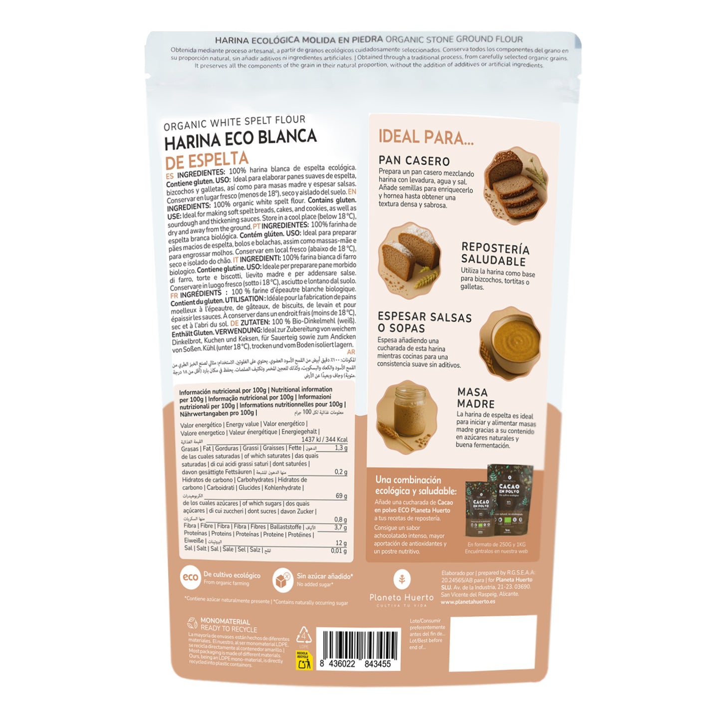 Farinha de Espelta Branca Planeta Huerto Eco 800 g