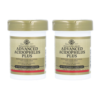 Embalagem de 2 cápsulas vegetais Solgar Advanced Acidophilus Plus 60
