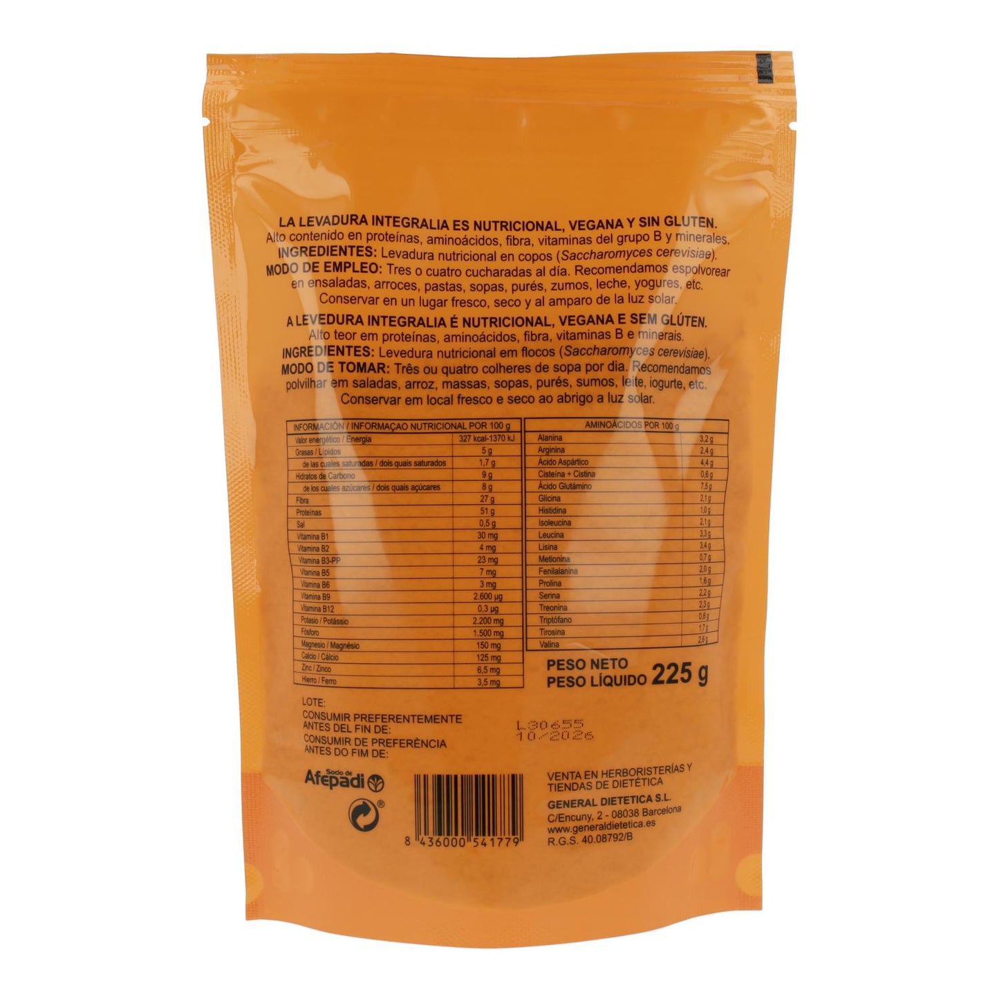 Levedura nutricional vegan e sem glúten Integralia 225 g