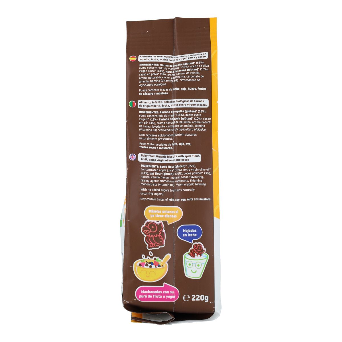 Biscoito Biológico de Espelta, Aveia e Cacau Smileat 220g