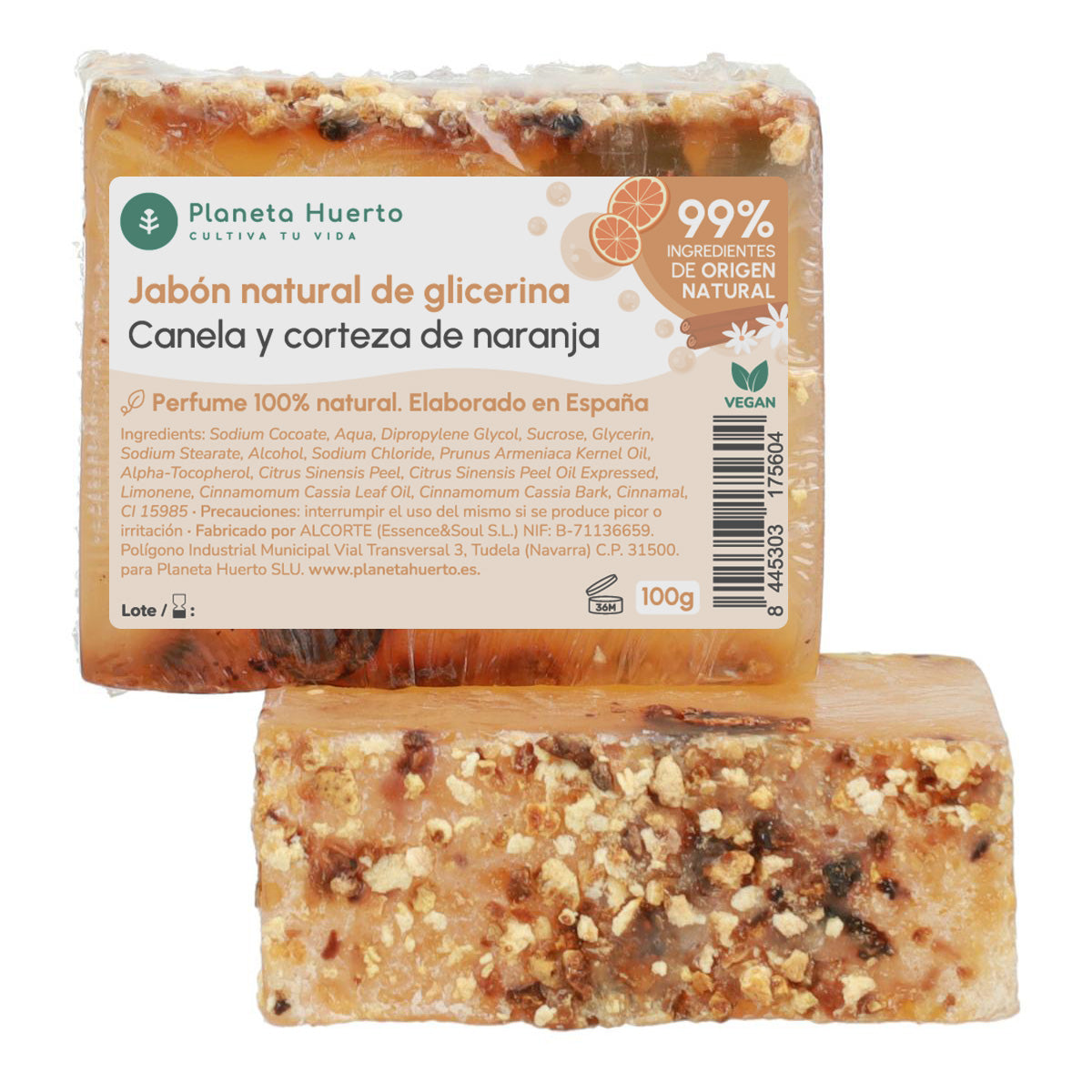 Sabonete natural de glicerina Planeta Huerto com canela e casca de laranja 100 g
