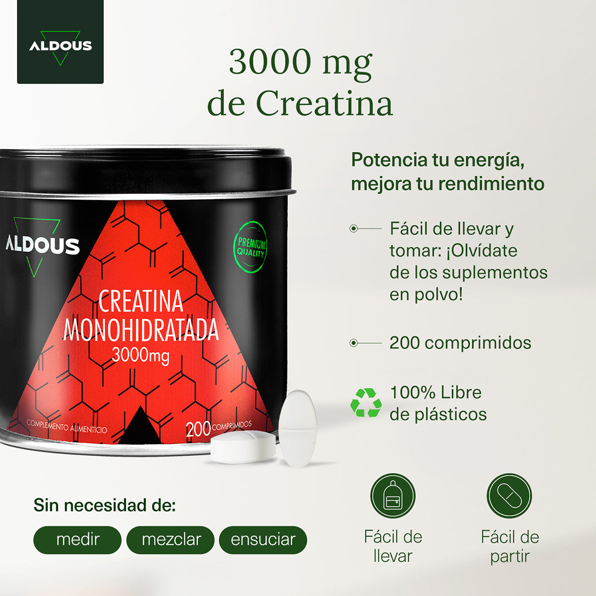 Aldous Creatina Monohidrato 3000 mg 200 comprimidos