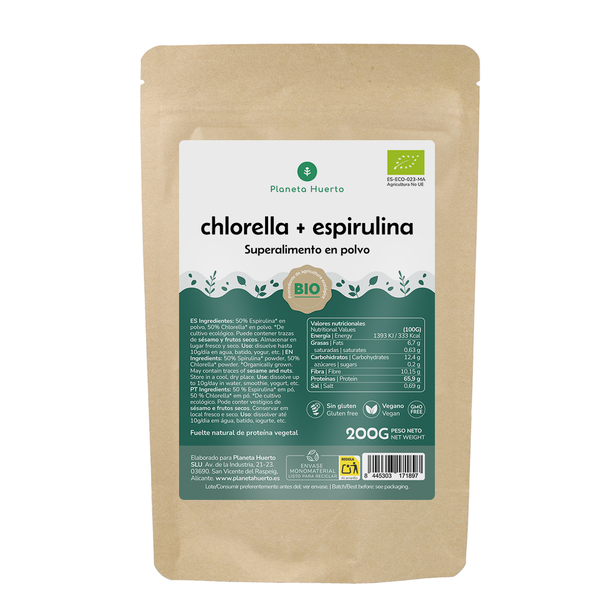 Clorela + Spirulina em pó Planeta Huerto 200 g