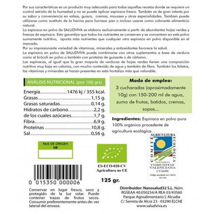 Espinafres em pó biológico 125g Salud Viva