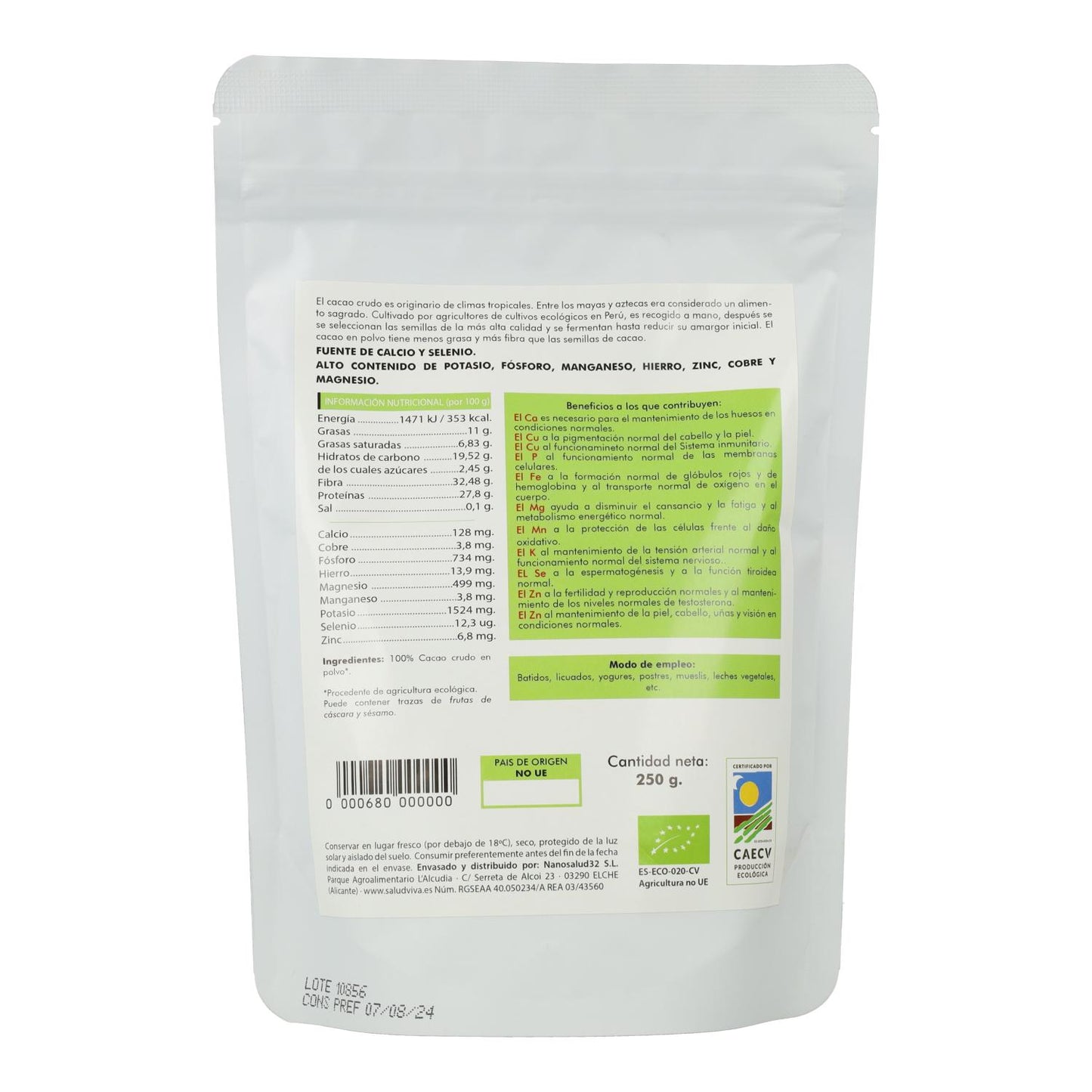 Cacau em Pó Biológico 250 g, Salud Viva