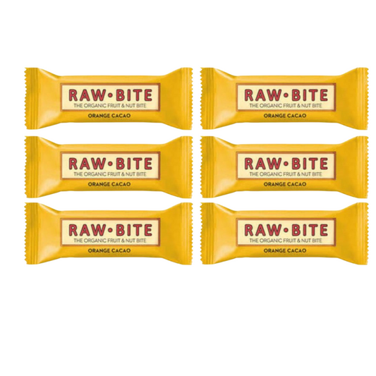 Embalagem de 6 Barras de Cacau e Laranja Raw-Bite Biológicas 50 g