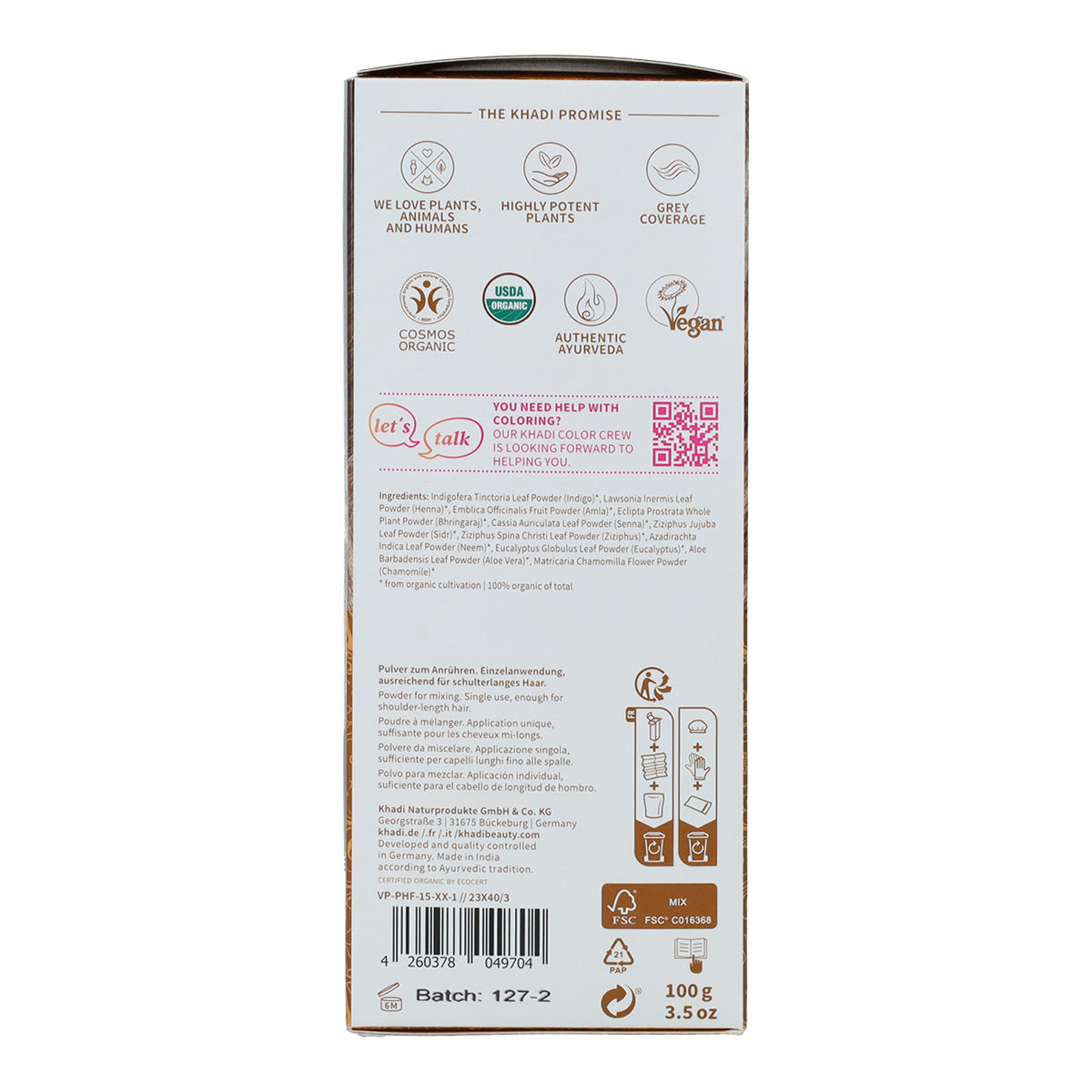 Pack de 2 tinturas de cabelo Khadi castanho dourado natural 100 g